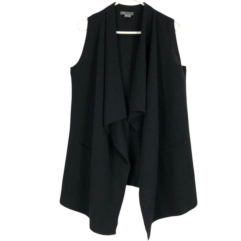 Vince Black Cardigan XXS Open Front Shawl Neck Sleeveless Wool Cashmere Drape